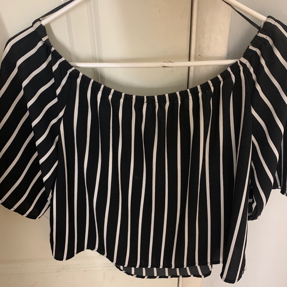 Off the shoulder striped black and white top